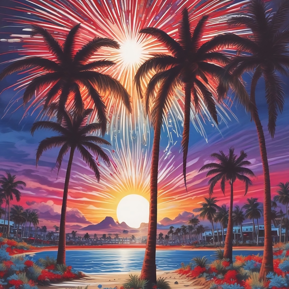 Vibrant Tropical Fireworks Art Print